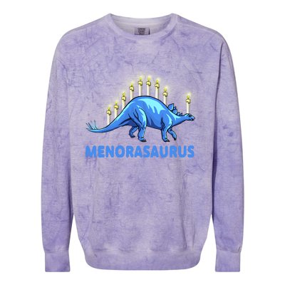 Funny Stegosaurus Hanukkah Dinosaur Menorah Dino Colorblast Crewneck Sweatshirt