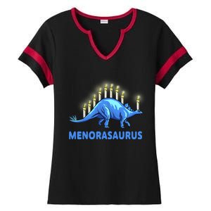 Funny Stegosaurus Hanukkah Dinosaur Menorah Dino Ladies Halftime Notch Neck Tee