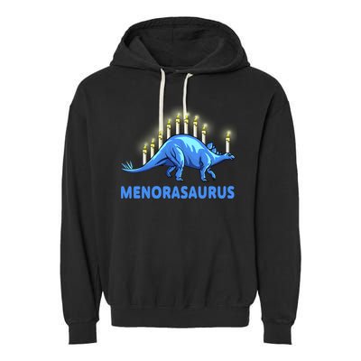 Funny Stegosaurus Hanukkah Dinosaur Menorah Dino Garment-Dyed Fleece Hoodie