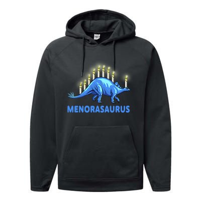 Funny Stegosaurus Hanukkah Dinosaur Menorah Dino Performance Fleece Hoodie