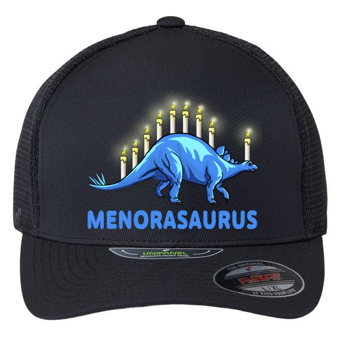 Funny Stegosaurus Hanukkah Dinosaur Menorah Dino Flexfit Unipanel Trucker Cap