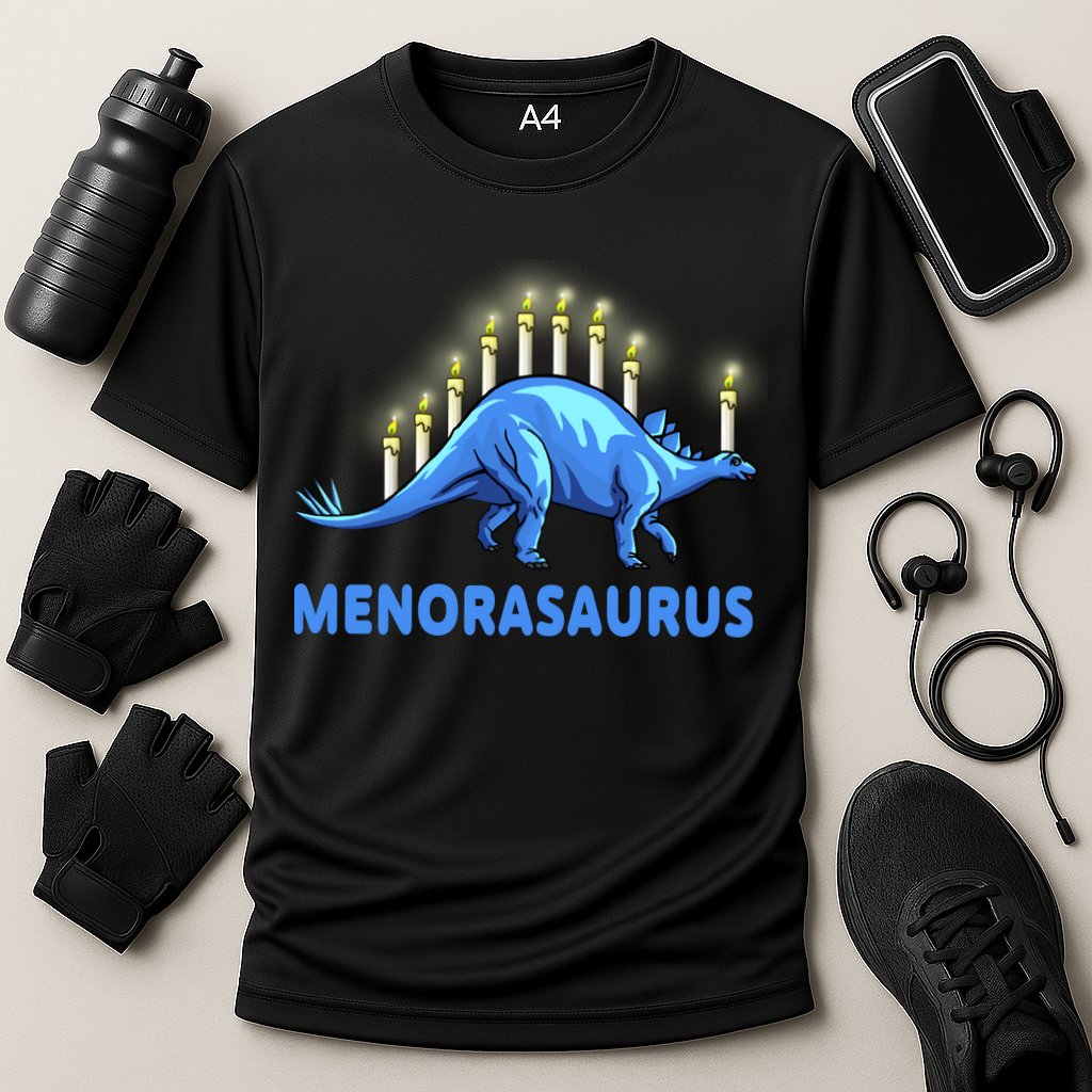 Funny Stegosaurus Hanukkah Dinosaur Menorah Dino Performance Shirt