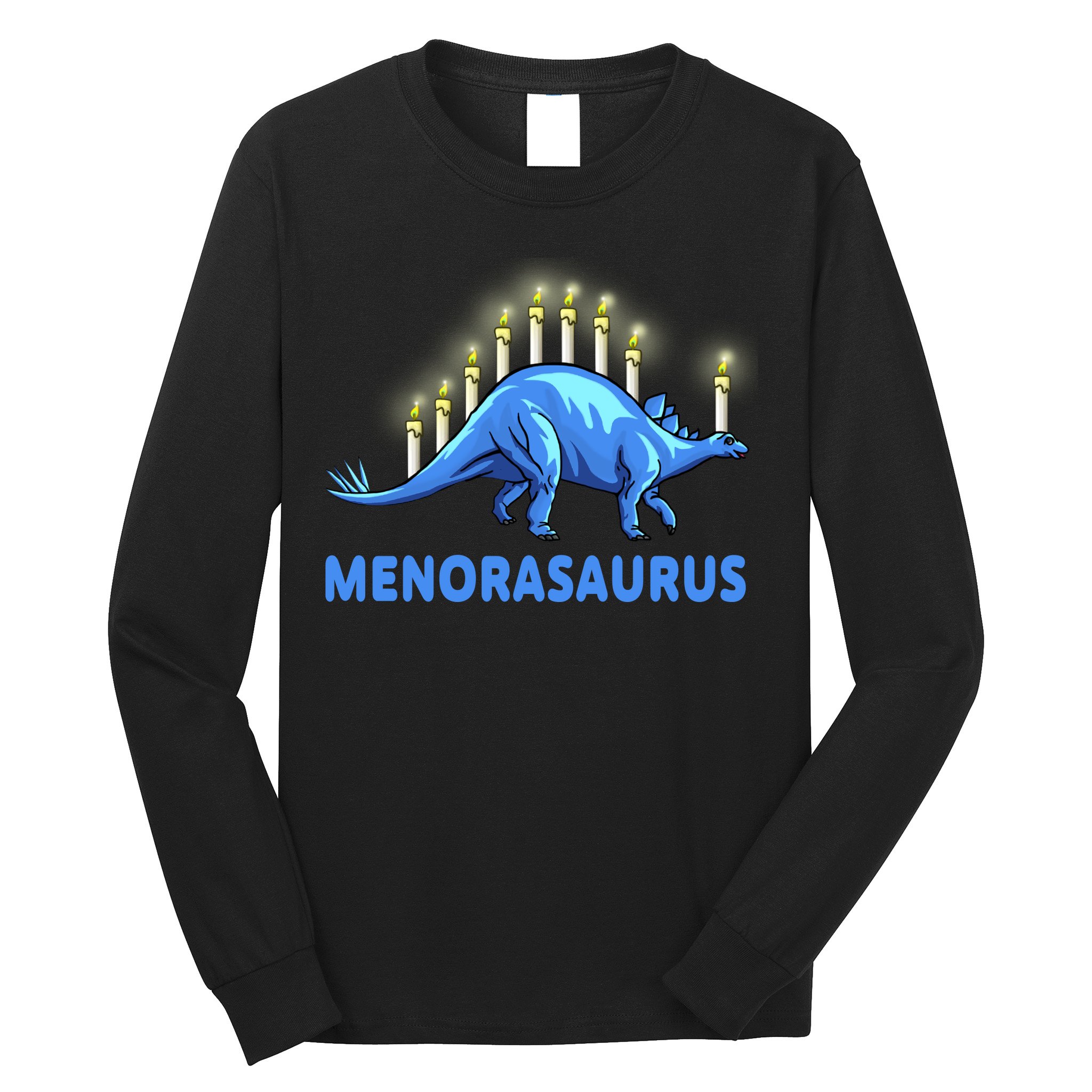 Funny Stegosaurus Hanukkah Dinosaur Menorah Dino Long Sleeve Shirt
