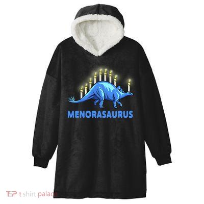 Funny Stegosaurus Hanukkah Dinosaur Menorah Dino Hooded Wearable Blanket