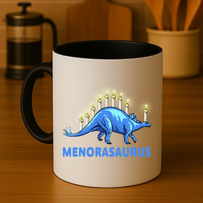 Funny Stegosaurus Hanukkah Dinosaur Menorah Dino Mug