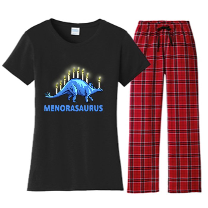 Funny Stegosaurus Hanukkah Dinosaur Menorah Dino Women's Flannel Pajama Set