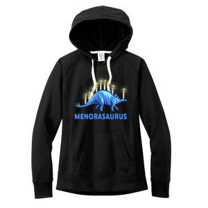 Funny Stegosaurus Hanukkah Dinosaur Menorah Dino Women's Fleece Hoodie