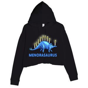 Funny Stegosaurus Hanukkah Dinosaur Menorah Dino Crop Fleece Hoodie