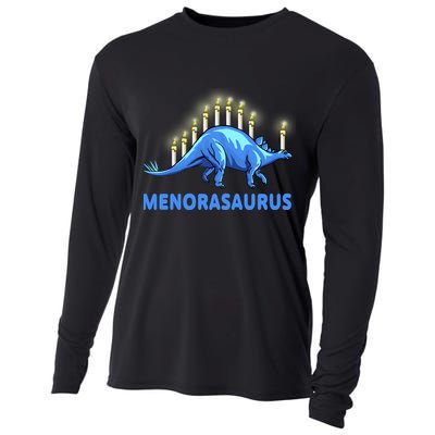 Funny Stegosaurus Hanukkah Dinosaur Menorah Dino Cooling Performance Long Sleeve Crew