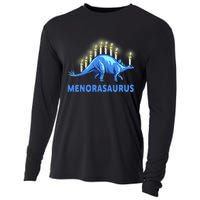 Funny Stegosaurus Hanukkah Dinosaur Menorah Dino Cooling Performance Long Sleeve Crew