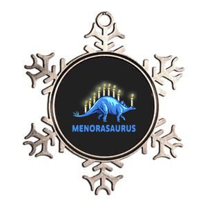 Funny Stegosaurus Hanukkah Dinosaur Menorah Dino Metallic Star Ornament