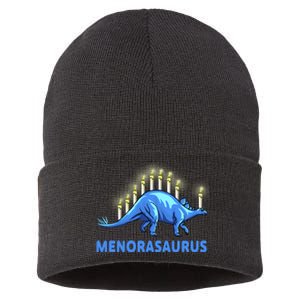 Funny Stegosaurus Hanukkah Dinosaur Menorah Dino Sustainable Knit Beanie