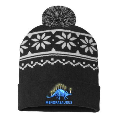 Funny Stegosaurus Hanukkah Dinosaur Menorah Dino USA-Made Snowflake Beanie