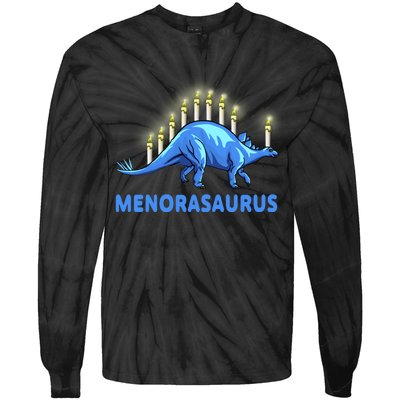 Funny Stegosaurus Hanukkah Dinosaur Menorah Dino Tie-Dye Long Sleeve Shirt