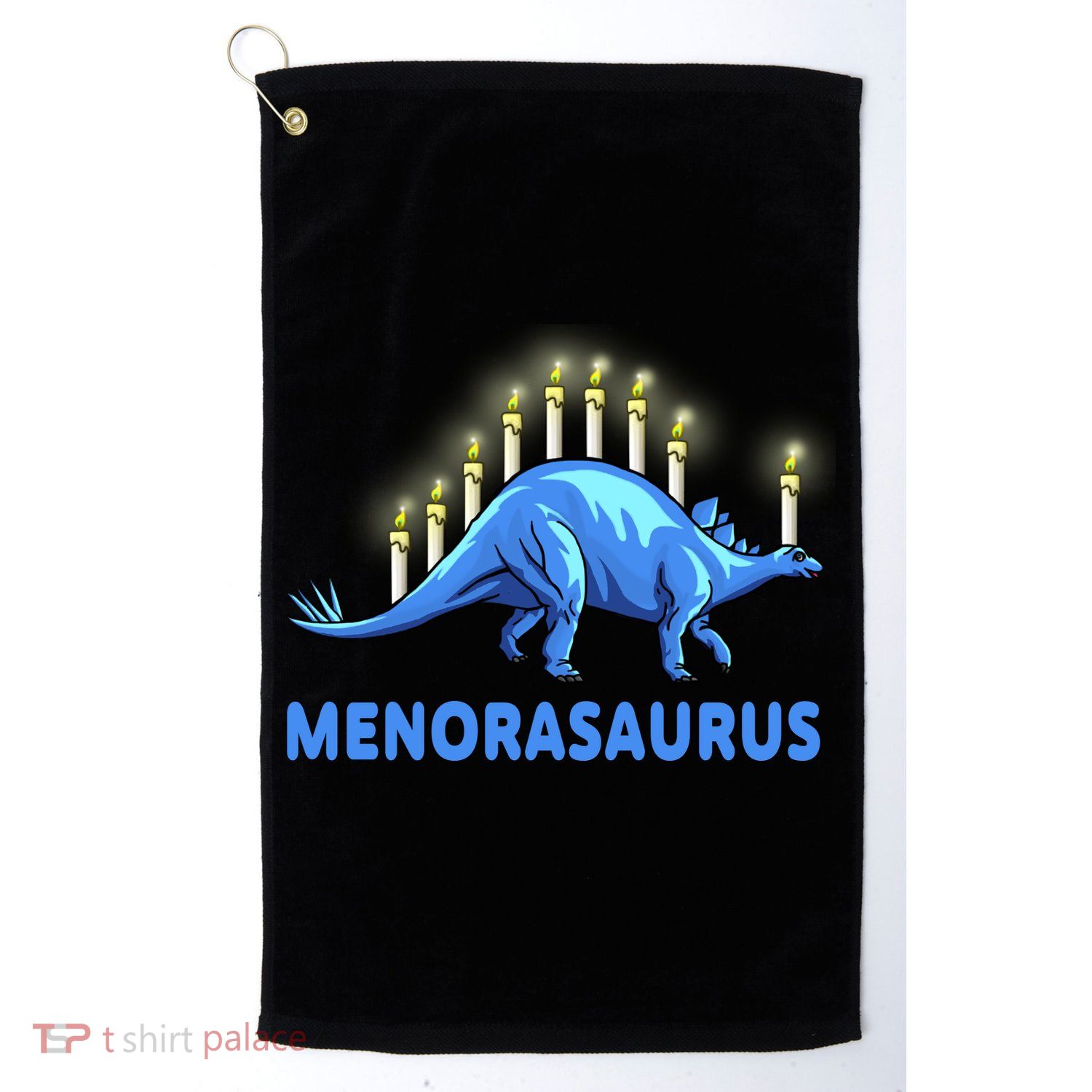 Funny Stegosaurus Hanukkah Dinosaur Menorah Dino Golf Towel
