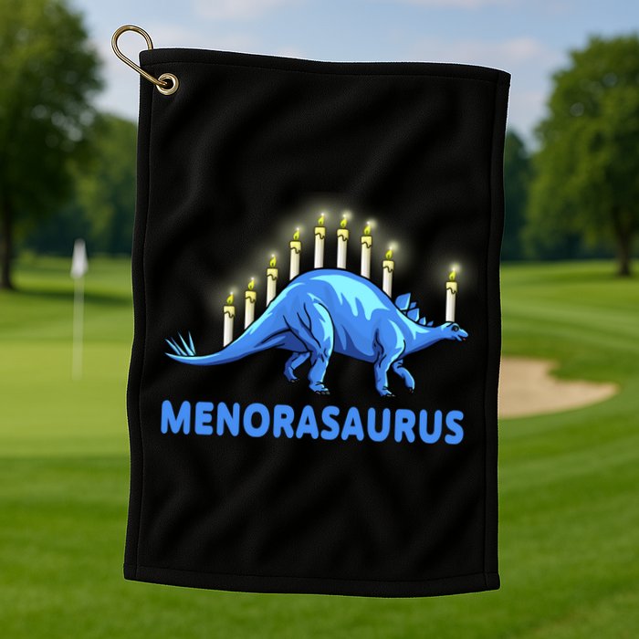 Funny Stegosaurus Hanukkah Dinosaur Menorah Dino Golf Towel