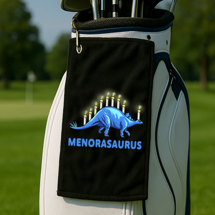 Funny Stegosaurus Hanukkah Dinosaur Menorah Dino Golf Towel