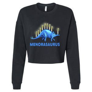 Funny Stegosaurus Hanukkah Dinosaur Menorah Dino Cropped Pullover Crew