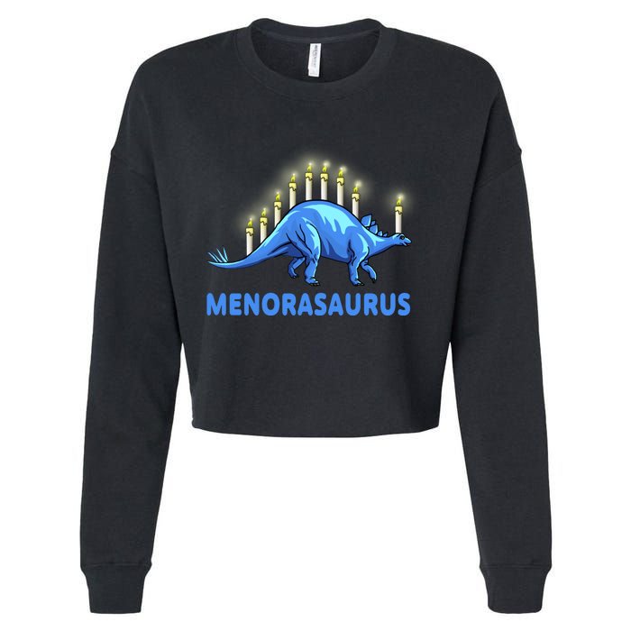 Funny Stegosaurus Hanukkah Dinosaur Menorah Dino Cropped Pullover Crew