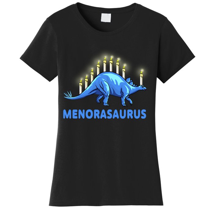 Funny Stegosaurus Hanukkah Dinosaur Menorah Dino Women's T-Shirt