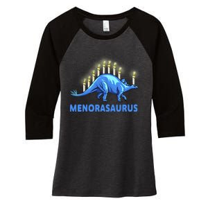 Funny Stegosaurus Hanukkah Dinosaur Menorah Dino Women's Tri-Blend 3/4-Sleeve Raglan Shirt