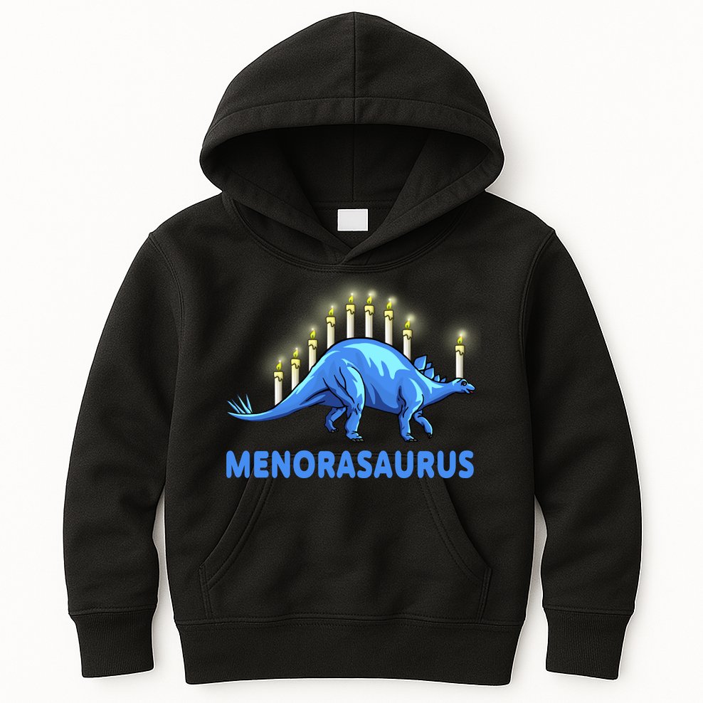 Funny Stegosaurus Hanukkah Dinosaur Menorah Dino Kids Hoodie