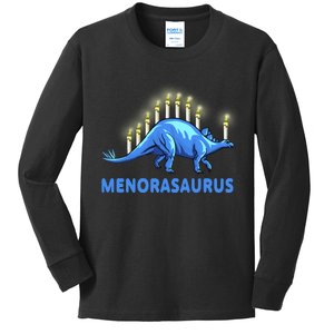 Funny Stegosaurus Hanukkah Dinosaur Menorah Dino Kids Long Sleeve Shirt