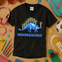 Funny Stegosaurus Hanukkah Dinosaur Menorah Dino Kids T-Shirt