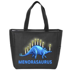 Funny Stegosaurus Hanukkah Dinosaur Menorah Dino Zip Tote Bag