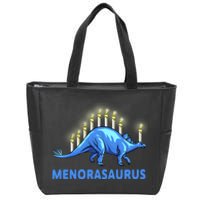 Funny Stegosaurus Hanukkah Dinosaur Menorah Dino Zip Tote Bag