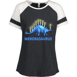 Funny Stegosaurus Hanukkah Dinosaur Menorah Dino Enza Ladies Jersey Colorblock Tee