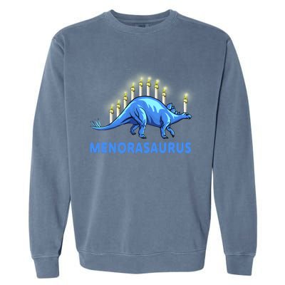 Funny Stegosaurus Hanukkah Dinosaur Menorah Dino Garment-Dyed Sweatshirt