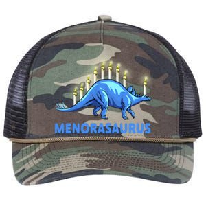 Funny Stegosaurus Hanukkah Dinosaur Menorah Dino Retro Rope Trucker Hat Cap