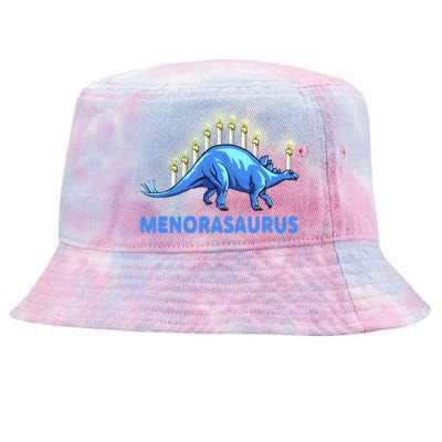 Funny Stegosaurus Hanukkah Dinosaur Menorah Dino Tie-Dyed Bucket Hat