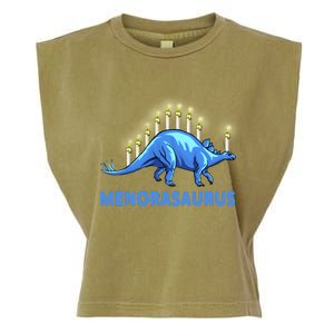 Funny Stegosaurus Hanukkah Dinosaur Menorah Dino Garment-Dyed Women's Muscle Tee