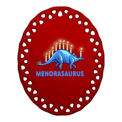 Funny Stegosaurus Hanukkah Dinosaur Menorah Dino Ceramic Oval Ornament