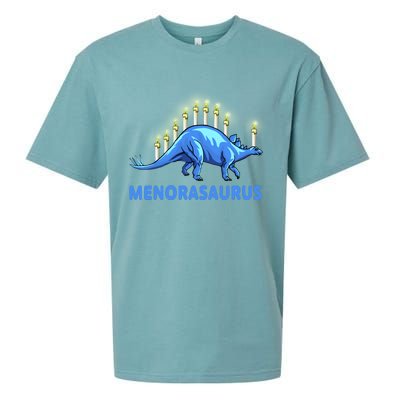 Funny Stegosaurus Hanukkah Dinosaur Menorah Dino Sueded Cloud Jersey T-Shirt