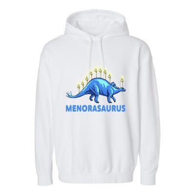 Funny Stegosaurus Hanukkah Dinosaur Menorah Dino Garment-Dyed Fleece Hoodie