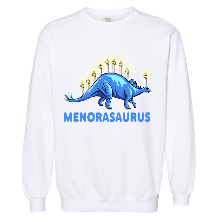 Funny Stegosaurus Hanukkah Dinosaur Menorah Dino Garment-Dyed Sweatshirt