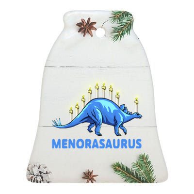 Funny Stegosaurus Hanukkah Dinosaur Menorah Dino Ceramic Bell Ornament