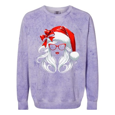 Female Santa Hat Sunglasses Grandma Mom Women Girl Christmas Colorblast Crewneck Sweatshirt