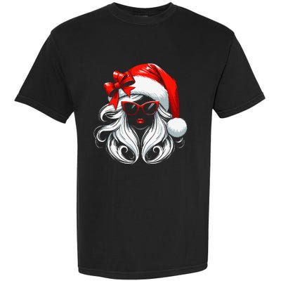 Female Santa Hat Sunglasses Grandma Mom Women Girl Christmas Garment-Dyed Heavyweight T-Shirt