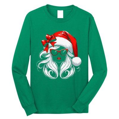 Female Santa Hat Sunglasses Grandma Mom Women Girl Christmas Long Sleeve Shirt