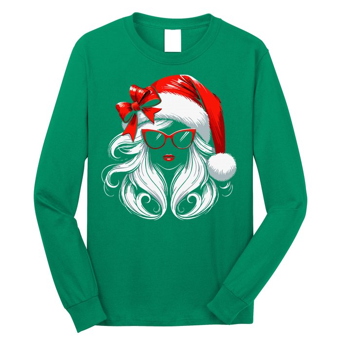 Female Santa Hat Sunglasses Grandma Mom Women Girl Christmas Long Sleeve Shirt