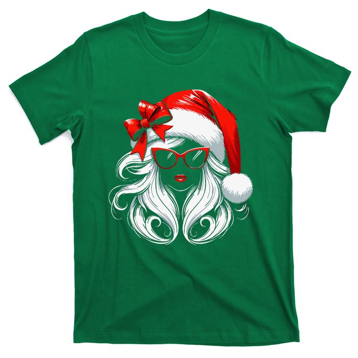 Female Santa Hat Sunglasses Grandma Mom Women Girl Christmas T-Shirt