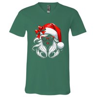 Female Santa Hat Sunglasses Grandma Mom Women Girl Christmas V-Neck T-Shirt