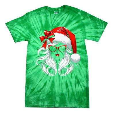 Female Santa Hat Sunglasses Grandma Mom Women Girl Christmas Tie-Dye T-Shirt