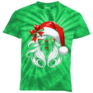 Female Santa Hat Sunglasses Grandma Mom Women Girl Christmas Kids Tie-Dye T-Shirt