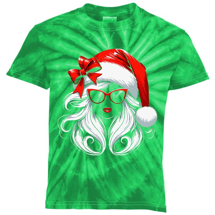 Female Santa Hat Sunglasses Grandma Mom Women Girl Christmas Kids Tie-Dye T-Shirt