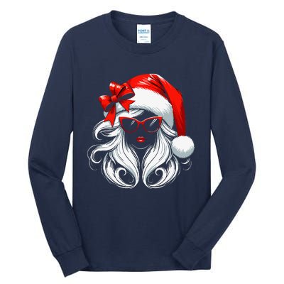 Female Santa Hat Sunglasses Grandma Mom Women Girl Christmas Tall Long Sleeve T-Shirt